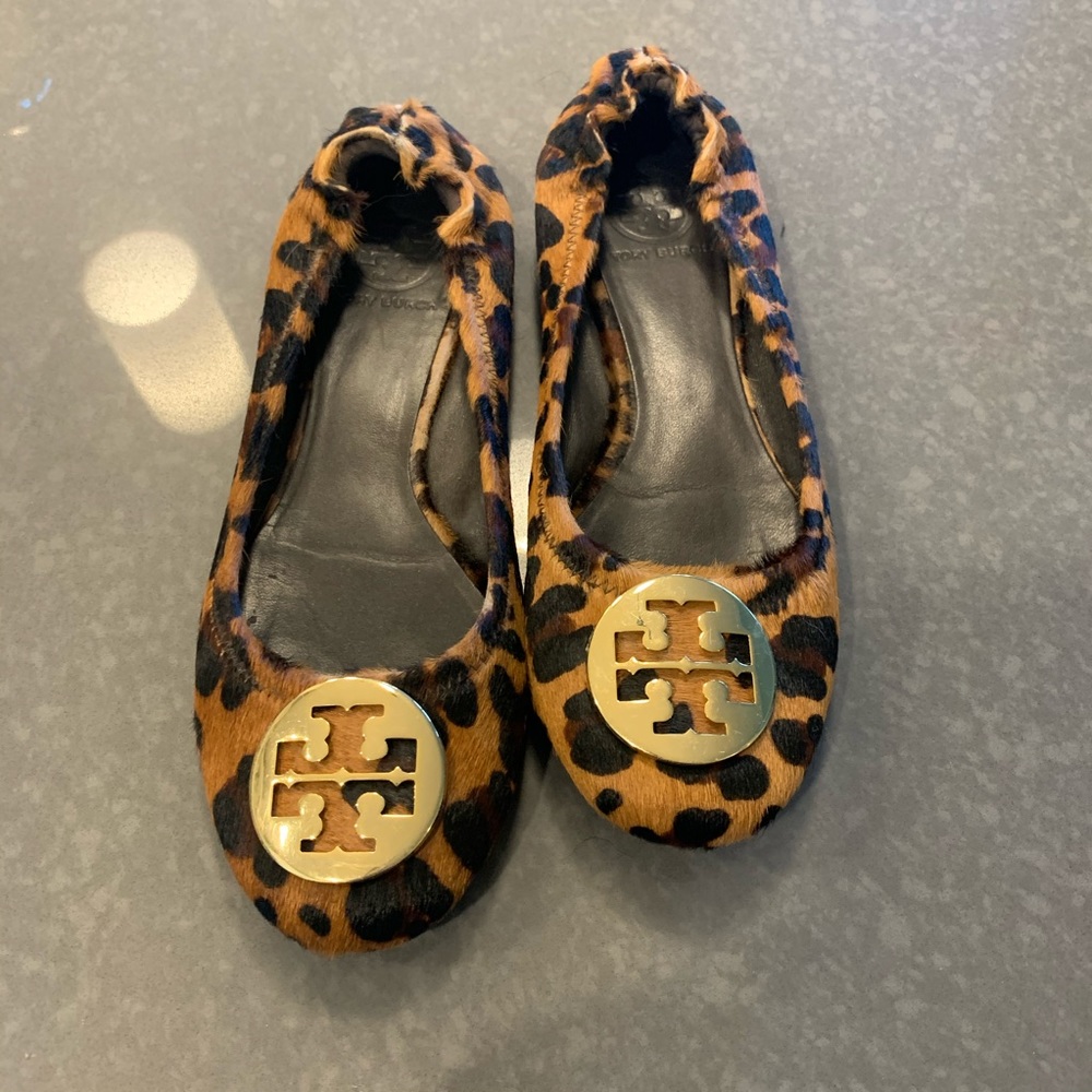 Tory Burch leather calf hair leopard Reva